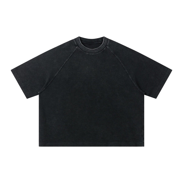 Boxy Waffle Washed Distressed Raglan Tee