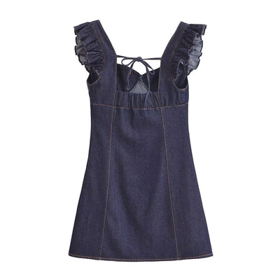 Flutter Sleeve A-Line Denim Minidress