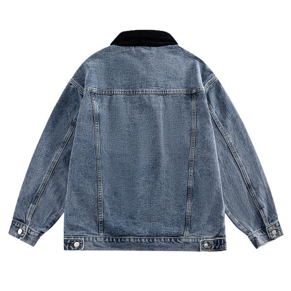 Retro Washed Color-Contrast Denim Jacket