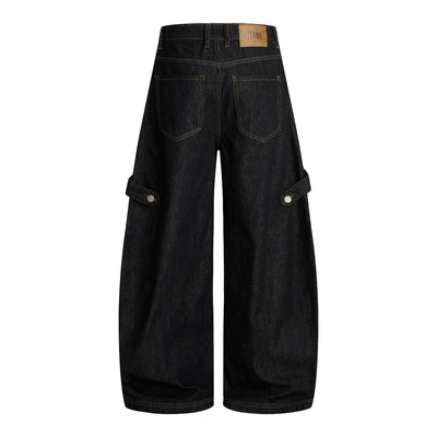 Washed Contrast-Stitch Baggy Relaxed Carpenter Denim Pants