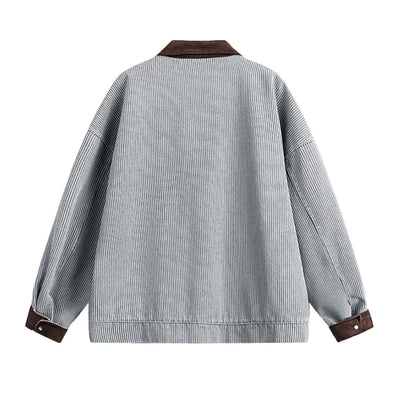 American Striped College Style Embroidered Denim Jacket