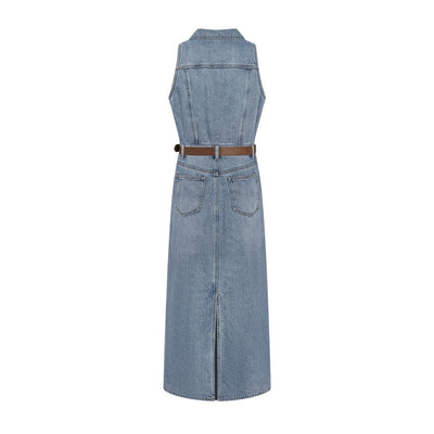Sleeveless Denim Belted Maxi Dress