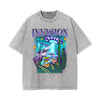 Invasion Washed Cartoon Graphic Tee-INNBLAC