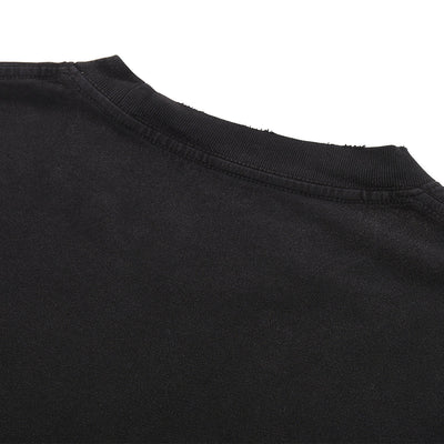 Black Washed Cotton Ripped Boxy Tee 8oz