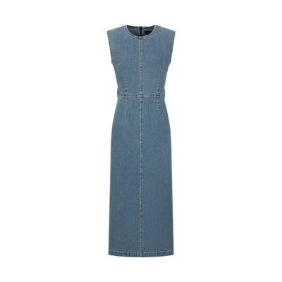 Round Neck Sleeveless Denim Midi Dress