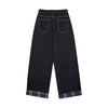 Contrast Stitch Black Wide-Leg Jeans