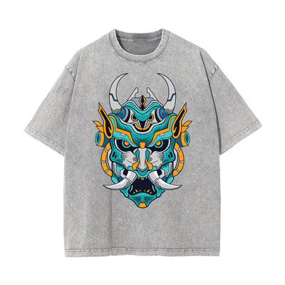 Oni Mask Mecha Washed Graphic Tee-INNBLAC