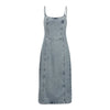 Front-Zipper Bodycon Denim Midi Dress