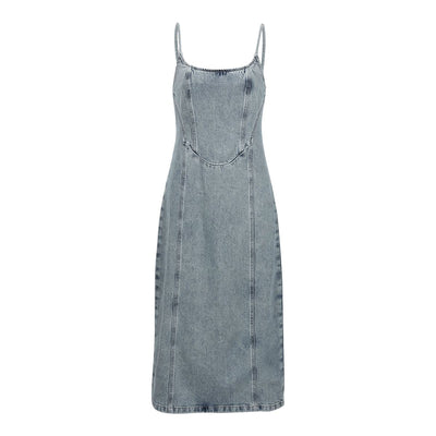 Front-Zipper Bodycon Denim Midi Dress