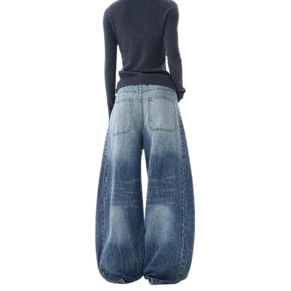 Panel Stitch Barrel Leg Denim Jeans