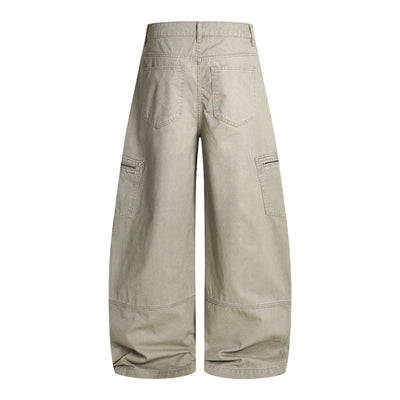 Washed Wrinkled Barrel with Zipper Pockets Cargo Pants
