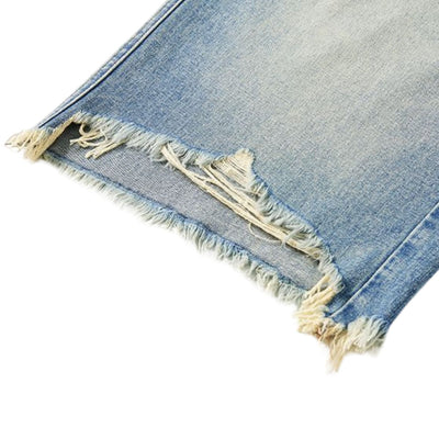 Destroyed Raw-Hem Wide-Leg Cropped Jeans
