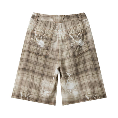 Vintage Plaid Curved-Cut Cropped Pants