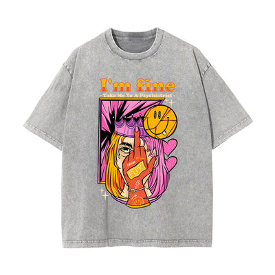I'm Fine Stone Wash Graphic Tee-INNBLAC