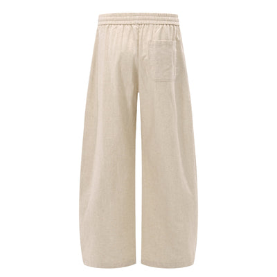 Solid Tint Linen-Blend Barrel Pants