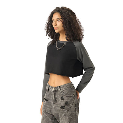 Contrasting Colors Raglan Long-Sleeve Cropped Sweatshirt