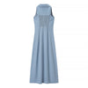 Light Blue Button-Front Denim Maxi Dress