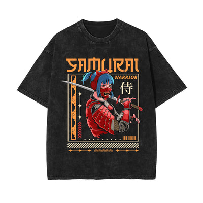 Samurai Warrior Graphic Washed Tee-INNBLAC