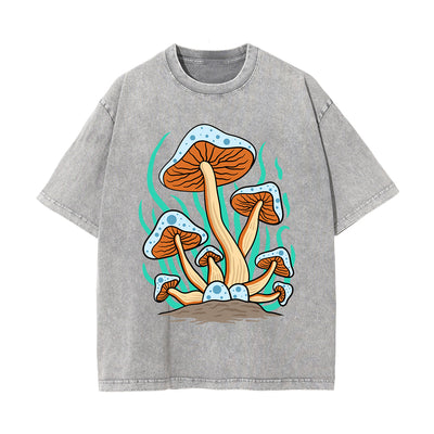 Cute Mushroom Washed Graphic Tee-INNBLAC