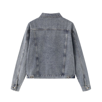Unisex Commuter Workwear Style Single-breasted Lapel Straight Denim Jacket