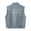 Sleeveless Vintage Wash Denim Trucker Jacket
