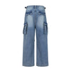 Pleated Vintage Wash Denim Baggy Jeans