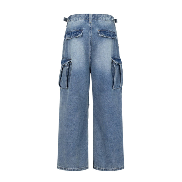 Pleated Vintage Wash Denim Baggy Jeans