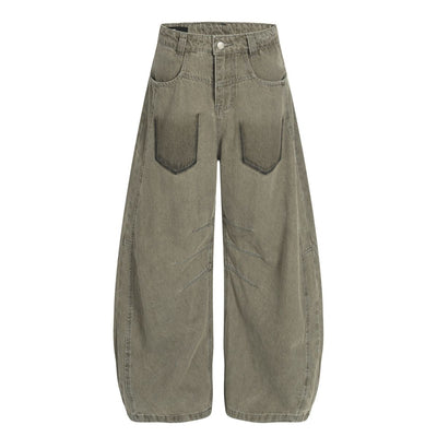 Men's American Street Curved Pants Washed Distressed Loose Wide Leg