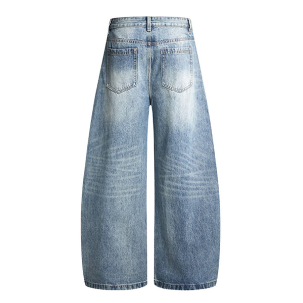 Vintage Washed High Waist Distressed Relaxed Straight Leg Denim Jeans