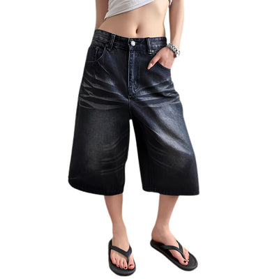 Vintage Wash Wide Leg Denim Shorts