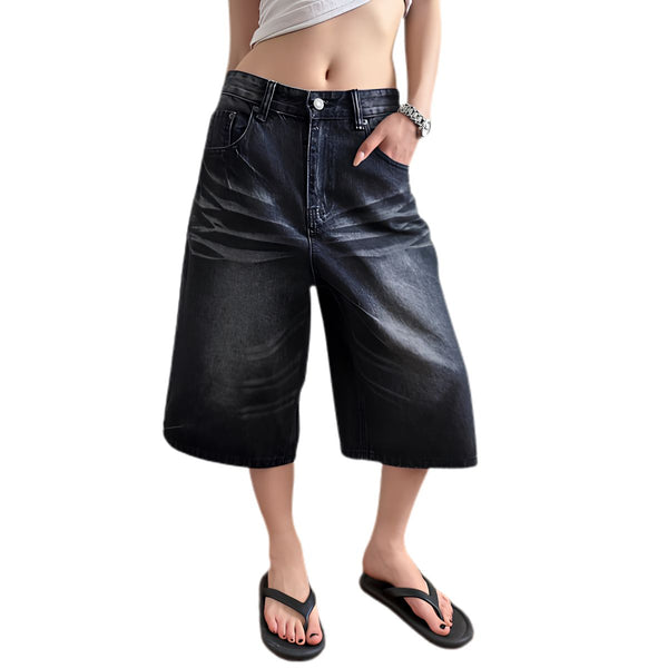 Vintage Wash Wide Leg Denim Shorts