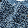 Button-Front Smocked Denim Midi Dress