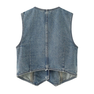 V-Neck Button-Front Denim Vest