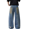 Distressed Barrel Leg Denim Jeans with Heavy Rip Details