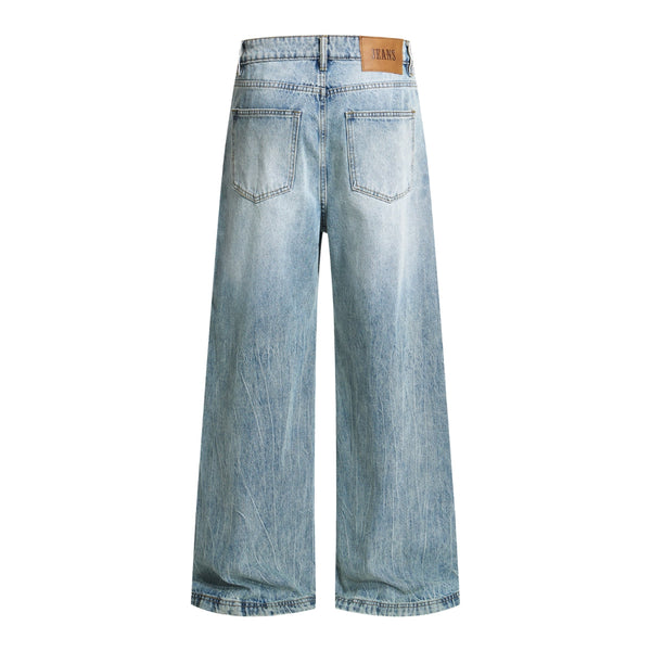 Draped Wide-Leg Relaxed Baggy Jeans