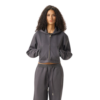 Women's Solid Zip-Front Cropped Hoodie