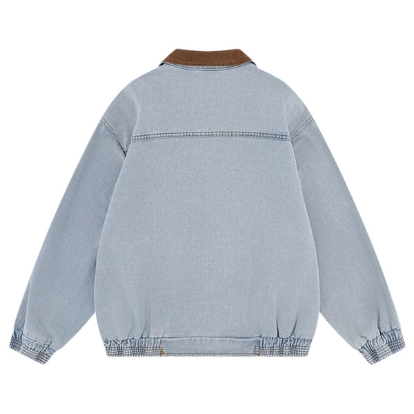 Unisex Retro Street Washed Patchwork Denim Jacket