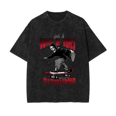 Skeleton Skate Stone Wash Graphic Tee-INNBLAC