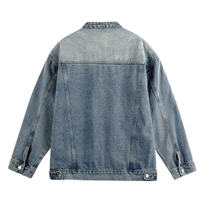 Men's Heavy Washed Distressed Retro Blue Simple Casual Denim Jacket
