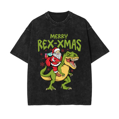 Christmas Dinosaur Stone Wash Graphic Tee-INNBLAC