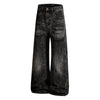 Men's Distressed Washed Denim Wide Leg Pants Punk Paint Splatter