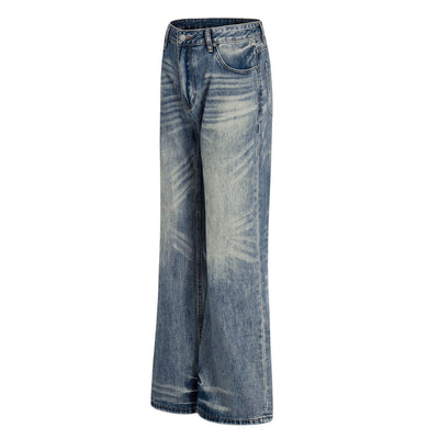 Men's Washed Vintage Loose Straight-Leg Denim Jeans with Distressed Details