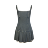 Pleated Hem Spaghetti Strap Denim Mini Dress