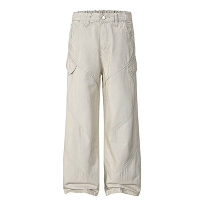 Washed Solid Wide Relaxed Workwear Pants