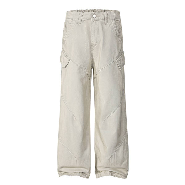 Washed Solid Wide Relaxed Workwear Pants