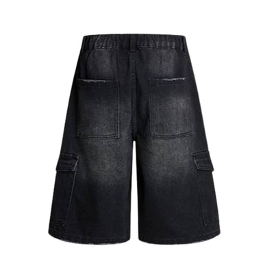 Vintage Washed Multi Pocket Denim Cargo Bermuda Shorts
