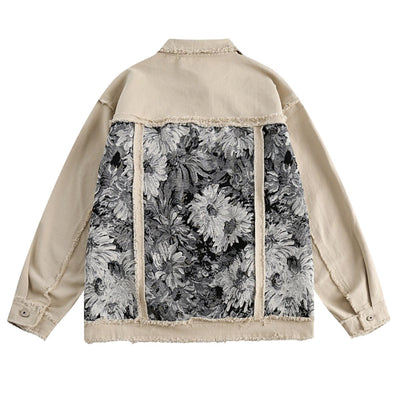 Vintage Ink-Style Patchwork Denim Jacket