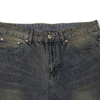Vintage Wash Ripped Knee Loose Jeans