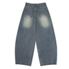 Laser Print Vintage Curved Denim Wide Leg Jeans
