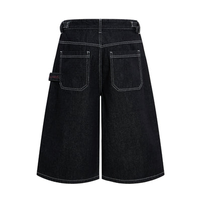 Retro Raw Denim Wide-Leg Bermuda Shorts